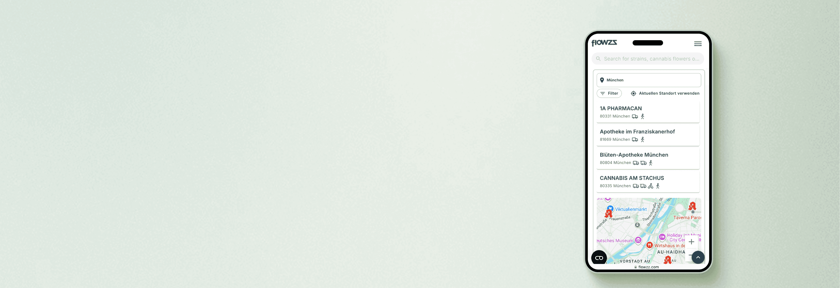 flowzz zeigt dir die besten Cannabis Apotheken in München mit Live-Bestand